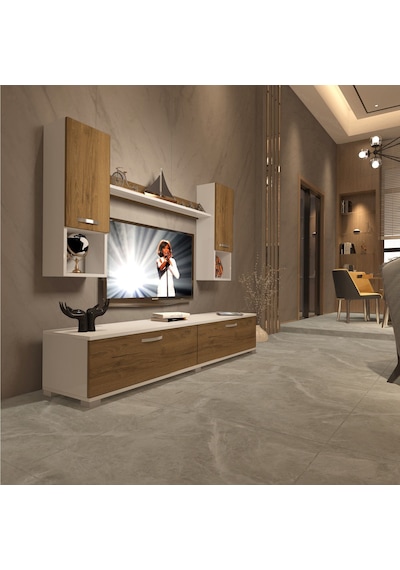 Decoraktiv Eko 5da Mdf Std Tv Ünitesi Tv Sehpası - Beyaz Pera Beyaz - Meşe