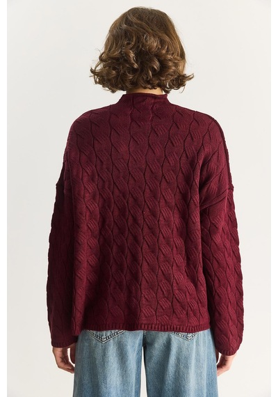 Shade Kadın Oval Yaka Saç Örgü Oversize Triko Kazak Tk241277 60284091 - Bordo