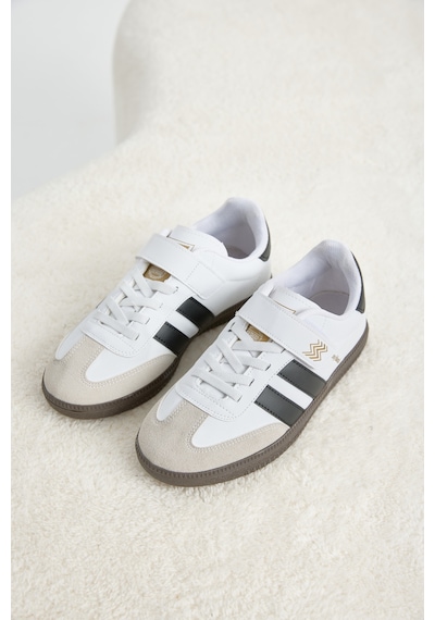 Tonny Black Termo Taban Yanı Şeritli Cırtlı Bağcıklı Sneaker Çocuk Unisex Beyaz Siyah Sneaker Tbzer040 Beyaz - Siyah