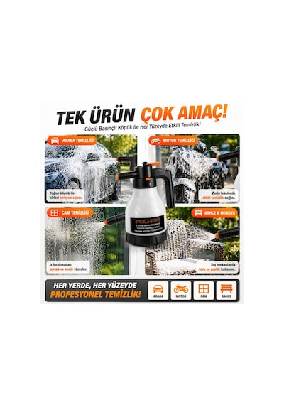 Polham Yeni Nesil 2l Şarjlı Otomatik Basınçlı Araç Yıkama Köpük Püskürtücü, Araç, Jant, Bahçe Yıkama Pompası Beyaz
