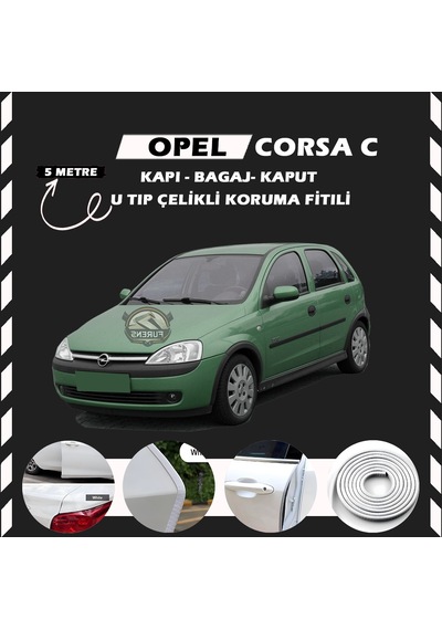 Opel Corsa C Oto Araç Kapı Koruma Fitili 5 Metre Parlak Beyaz Renk