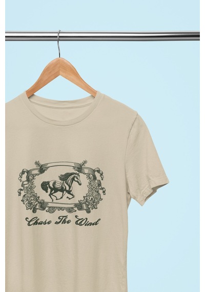 Noıssey Chase The Wind- Oversize Baskılı Pamuklu Bisiklet Yaka Kısa Kollu T-shirt Bej