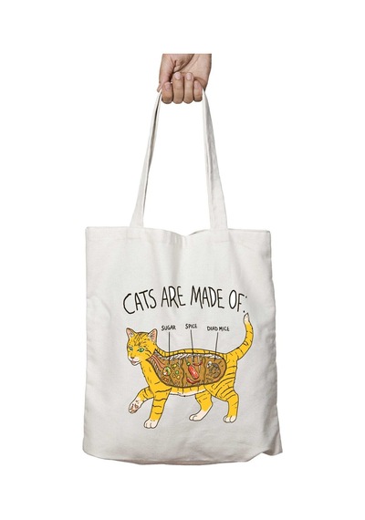 Art Hediye Kedi Anatomi Cat Anatomy İki Taraf Kalıcı Yıkanabilir Okul Plaj Omuz Bez Çanta Çok Renkli