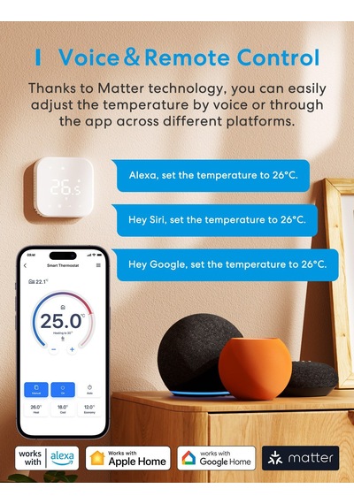 Meross Akıllı Termostat Matter Mts215b Apple Home Destekli