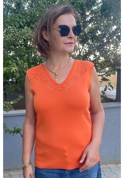 Mia Butik Kadın Lina Turuncu Merserize Kolsuz Bluz Turuncu