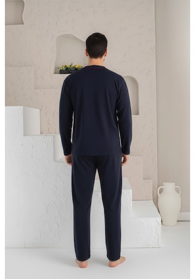 Pijamask Erkek Lacivert Uzun Kollu Pijama Takım Lacivert