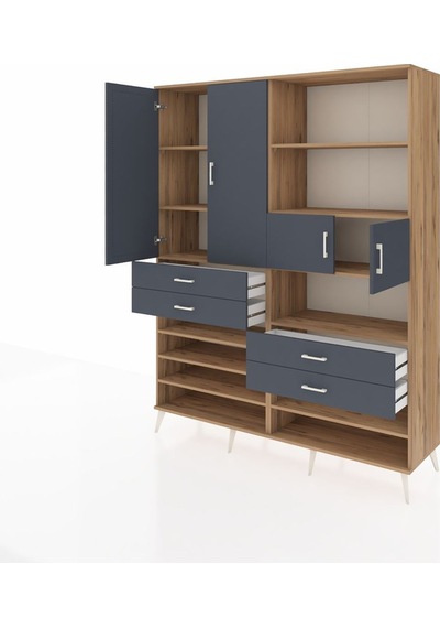 Hyperion Gardrop 11 Raflı 4 Çekmeceli 4 Kapaklı 176x44x221 Çam-antrasit Antrasit Hyperion Gardrop 11 Raflı 4 Çekmeceli 4 Kapaklı 176x44x221 Çam-antrasit Antrasit
