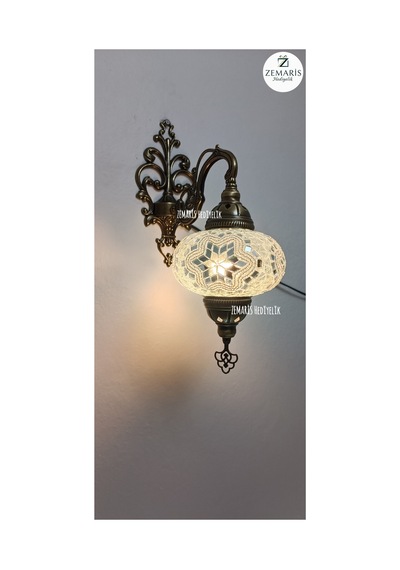 El Yapımı Otantik Mozaik Duvar Apliği Büyük Camlı Beyaz - 820081622 Beyaz