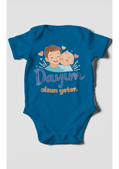 Morivokids Dayım Olsun Yeter Kısa Kollu Bebek Body %100 Pamuk Koyu Mavi