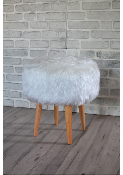 Dolce Yuvarlak Silindir Puf Beyaz Peluş Beyaz