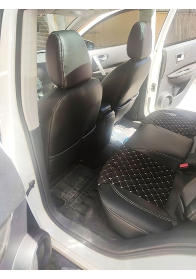 Nissan Qashqai 2007 2013 Arası Uyumlu Sırt 2+1 Arka Sırt Kolcaklı Model Siyah Zemin Beyaz Nakışlı