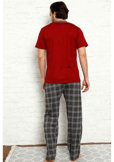 Alimer Erkek Bordo Kısa Kollu Ekoseli Pijama Takımı 1153Kk-B