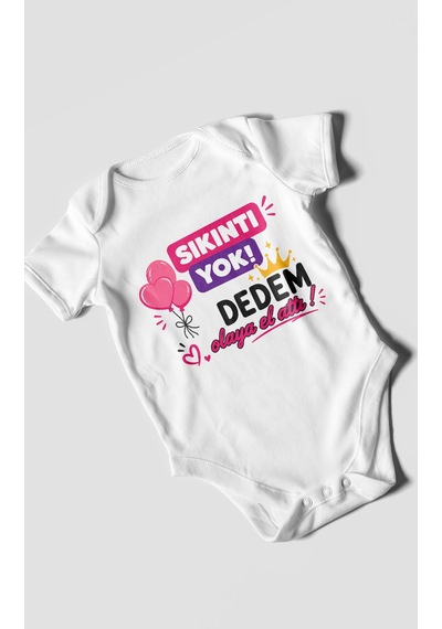 Morivokids Sıkıntı Yok Dedem Konuya El Attı Kısa Kollu Bebek Body %100 Pamuk Beyaz