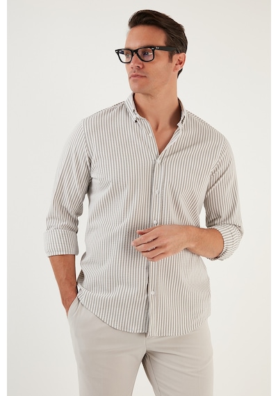 Buratti Pamuklu Çizgili Düğmeli Yaka Uzun Kollu Regular Fit Erkek Gömlek Cf23S112237 Haki-Beyaz Buratti Pamuklu Çizgili Düğmeli Yaka Uzun Kollu Regular Fit Erkek Gömlek Cf23S112237 Haki-Beyaz