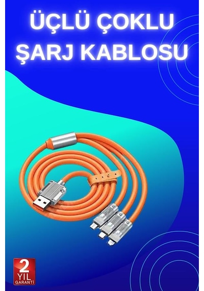 3 İn 1 Süper Hızlı Şarj Kablosu Android Ve İos Uyumlu Silikon Şarj Kablosu -