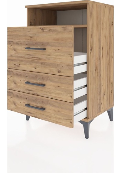 Hyperion Komodin Tek Raflı 3 Çekmeceli 60x44x96 Çam-çam Atlas Çam