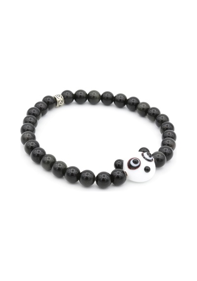 Panda Tasarim Doğal Rainbow Obsidyen Bileklik 6 Mm Gri