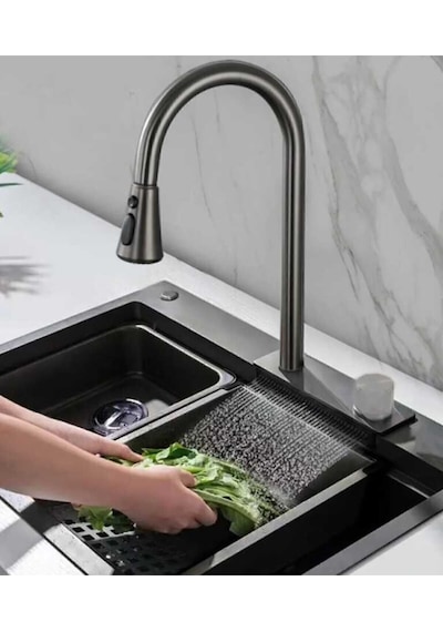 Fleko Teknolojik Akıllı Yağmurlama Armatür Kesme Tahtası 2 Tepsi 75x45x20cm Ankastre Evye Seti Hediye Li Diğer