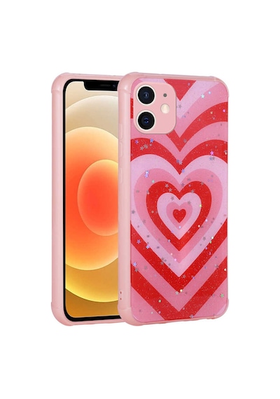 Zore İphone 12 Uyumlu Simli Desenli Kamera Korumalı Parlak Ogaa Popy Kılıf-kalp