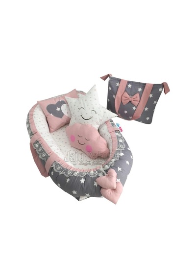 Nest Gri Yıldızlı Jaju-babynest Anne Yanı Lüx 5'li Babynest Set