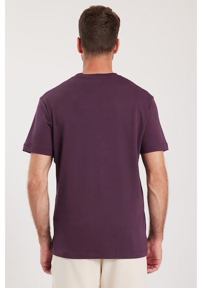 Tudors Unisex Relax Fit Rahat Kesim %100 Pamuk Yumuşak Dokulu Hafif Kalın Eflatun Bisiklet Yaka Tişört-36913 Eflatun