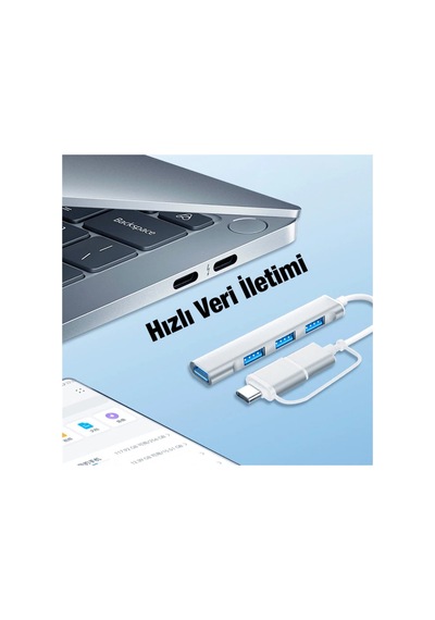 Ally A-806 4in1 Type-c + Usb Girişli Usb 3.0 Çoğaltıcı Hub Adaptör Çevirici- - Karbul7668-7 Gri