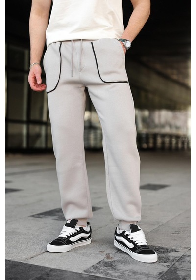 Madmext Boyalı Gri Şerit Detaylı Jogger Eşofman Altı E6581 Boyalı Gri