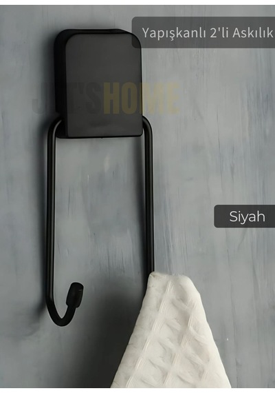 Jet's Home Yapışkanlı 2'li Askılık Paslanmaz Havluluk Metal Siyah Siyah