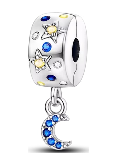 Ay Sallantılı Taşlı Klips 925 Ayar Gümüş Charm
