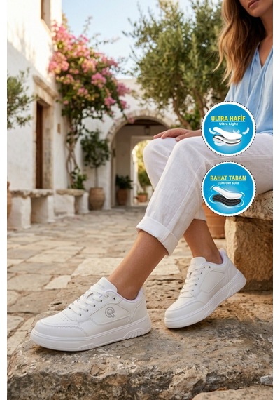 Walkway Beyaz Bağcıklı Hafif Esnek Unisex Günlük Ayakkabı Bst-2081 G