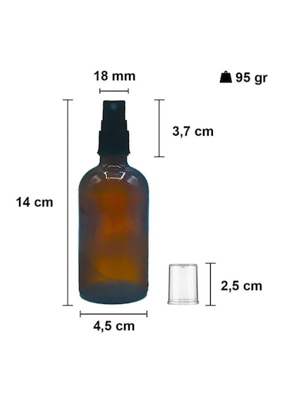 Rotanev 4 Adet 100 ml Amber Kapaklı Siyah Sprey 100 Cc Fısfıs Kolonya Dezenfektan Kahverengi Cam Şişe