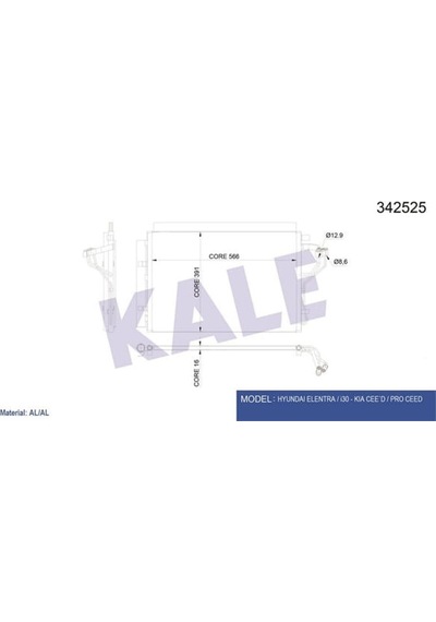 KALE OTO Radyatör 342525 Klima Radyatörü İ30 Coupecw Kia Ceed Ceed Sportswagon Al-Al