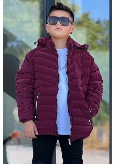Pina Kids Erkek Çocuk Çıkarılabilir Kapüşonlu Sık Dikişli Nova Kumaş Kışlık Şişme Mont Km4016 Bordo