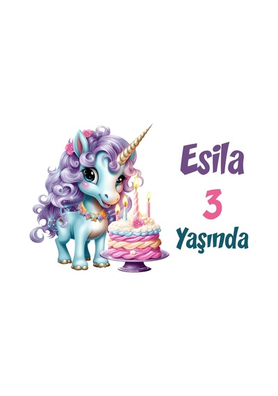 Mum Üfleyen Unicorn Temalı Doğum Günü Afişi 70x100 Cm