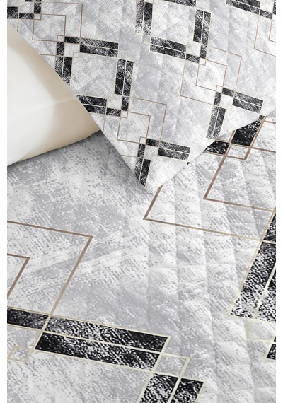 Gri Geometrik Bohem Tek Kişilik Pike Takımı - Antrasit Bej Çizgili 160x220 Cm Mevsimlik Yatak Örtüsü Masalsı Misk Havası