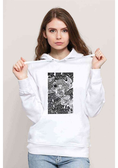 The Doors Lyric Lirik Baskılı Beyaz Kadın Kapşonlu Sweatshirt