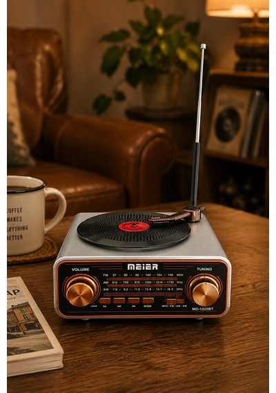 Meier Md-1320bt Gri Nostaljik Görünümlü Bluetooth Hoparlör Ve 3 Bantlı Şarjlı Radyo