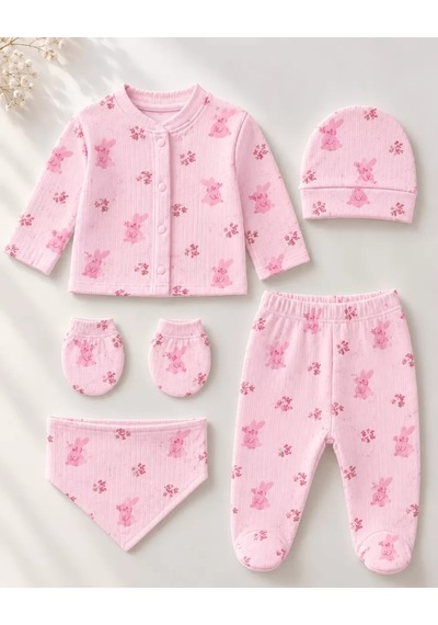 Veraura Lifestyle Tavşan Baskılı %100 Pamuk 5 Parça Hastane Seti Pembe