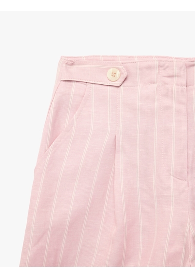 Koton Keten Karışımlı Cepli Katlamalı Düz Paça Çizgili Bermuda Şort Pınk Strıpe 6sak40310pw Pembe