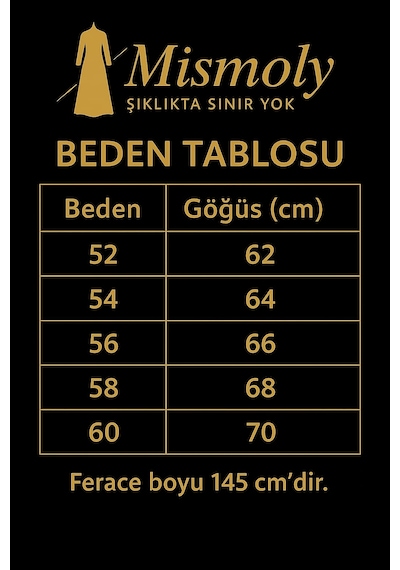 Mismoly Medine İpeği Mevlana Kesim Cepli Kuşaklı Bol Büyük Beden Ferace Siyah