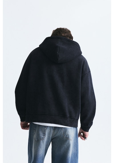 Vamos Boxy Fit Metal Klips Kapama Sweatshirt Siyah