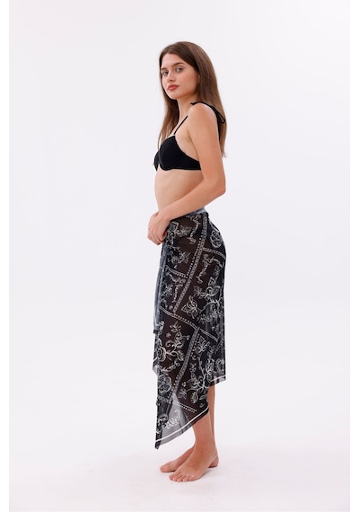 Tarzını Seç İç Gösterir Transparan Pareo - Bandana Çiçeği Model 150x95 Cm Çok Renkli