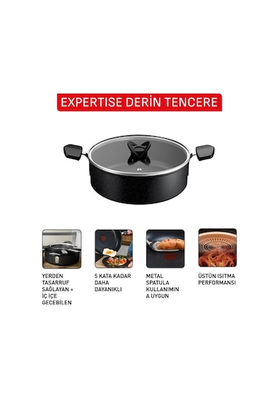 Tefal Tefal Expertise 5x Kısa Tencere - 26 Cm 2100137518 Siyah