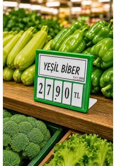 10 Adet - Fiyat Kasetlik Manav Kasap Şarküteri Etiketi Rakamlı Fiyatlık Ayaklı Küçük Boy 77x62 Mm Yeşil