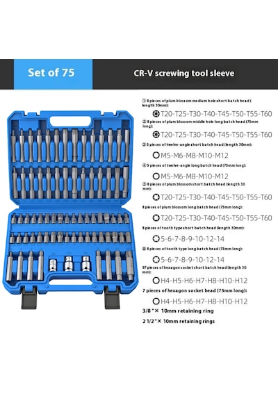 75 Parça Torx - Allen - M Tipi - Ribe Bits Uç Seti