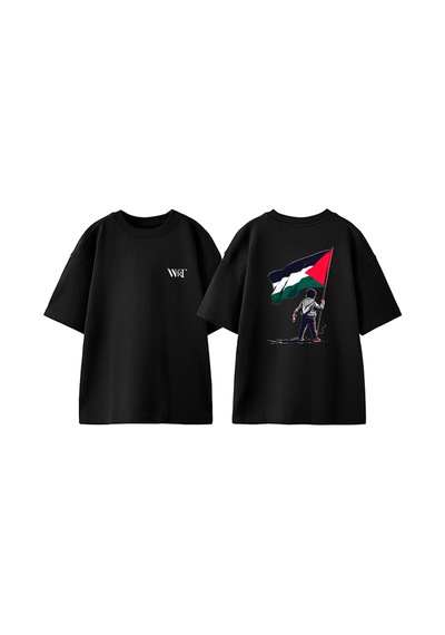 Thewert Palestine 2 Tasarım Sırt Baskılı Pamuk Siyah Oversize T-shirt