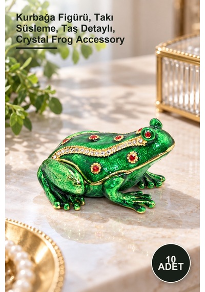 10 Adet Taşlı Tekli Kurbağa Aksesuarı Kurbağa Figürü, Takı Süsleme, Taş Detaylı, Crystal Frog Accessory