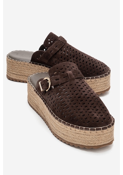Luvishoes Louıs Kahverengi Süet Hakiki Deri Burnu Kapalı Hasır Dolgu Taban Terlik Kahverengi