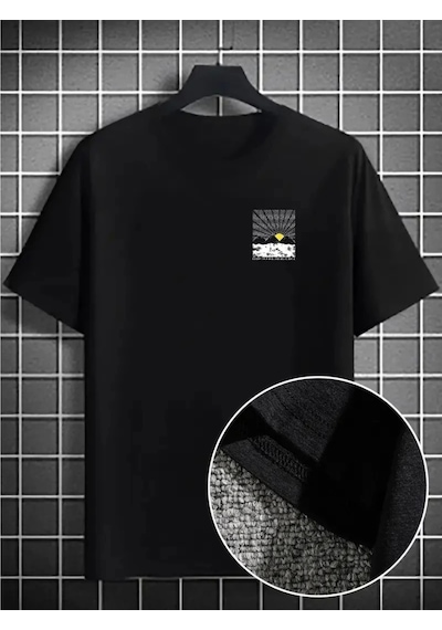 Veraura Lifestyle Erkek Dağ Grafikli Tişört, Yaz Için Büyük Beden Rahat T-shirt - Siyah