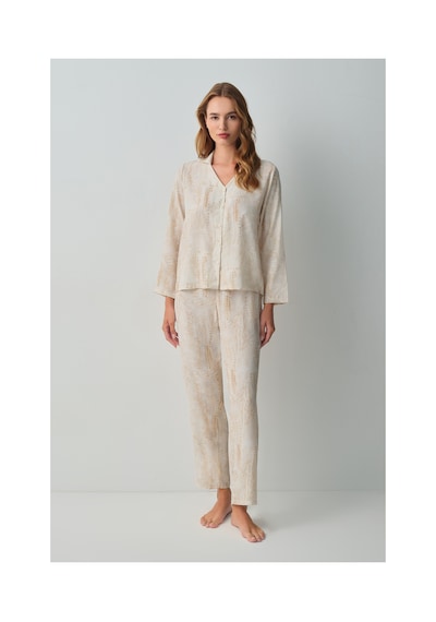Suwen Wild Gömlek Yaka Pijama Takımı Wsh105101521463 Timsah Desenli